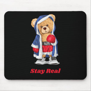 Stay Real Cool Boxing Bear Illustration Graphic De Mouse Pad