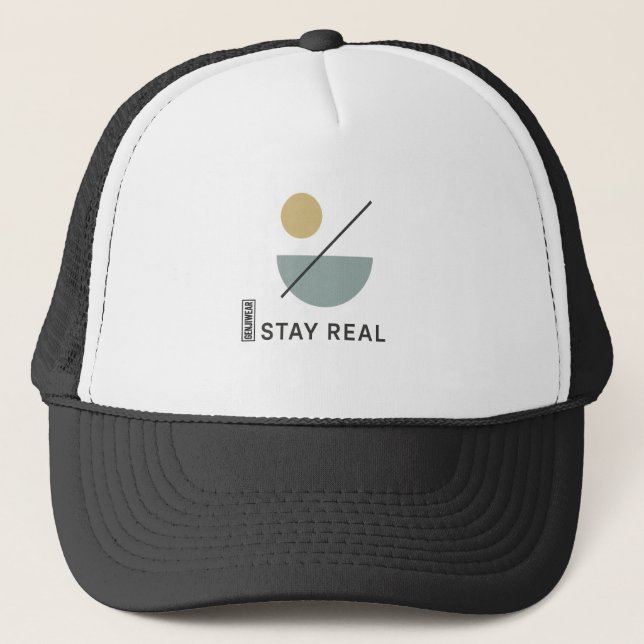 STAY REAL Minimalist Trucker Hat – Modern Abstract (Front)