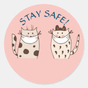 STAY SAFE STICKER TWO CATS WITH MASKS