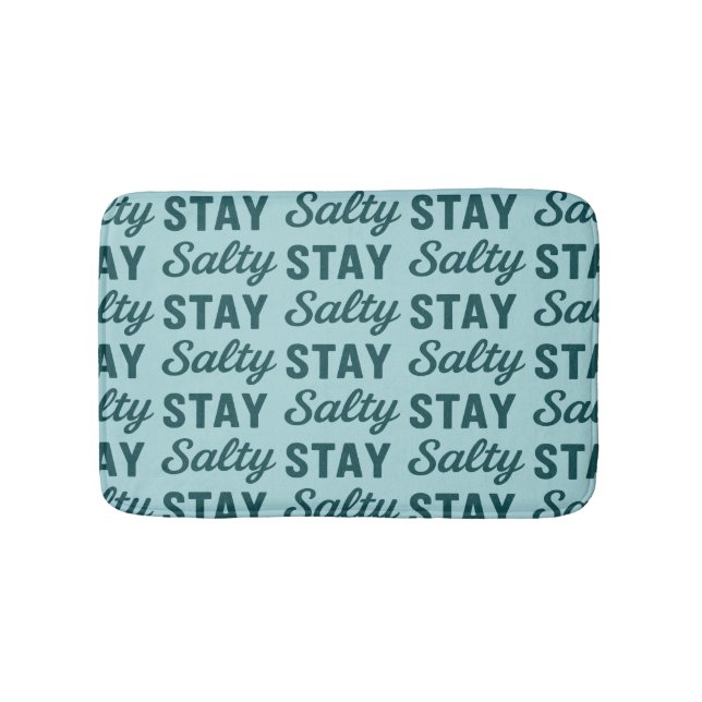 Stay Salty Coastal Teal Blue Graphic Print Beach Bath Mat (Front)