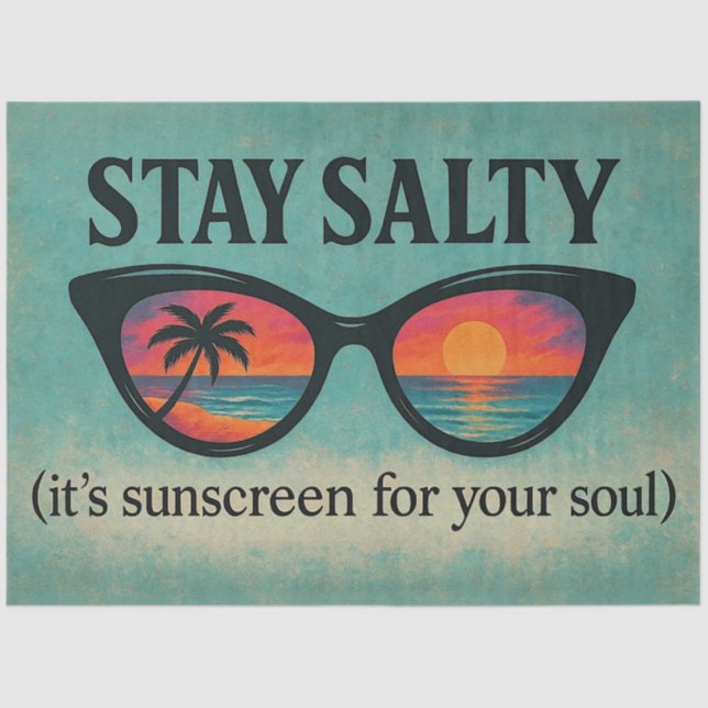 “Stay Salty” Retro Beach Sunset Decoupage Paper (Front)