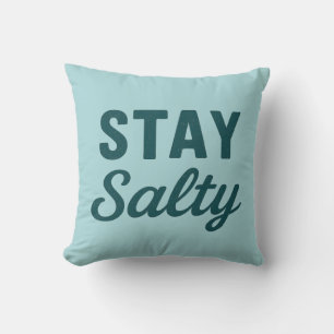 Stay Salty Reversible Teal Sea Glass Coastal Print Throw Pillow
