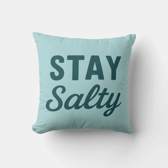 Stay Salty Reversible Teal Sea Glass Coastal Print Throw Pillow (Front)
