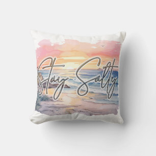 Stay Salty Sunset Beach  Throw Pillow