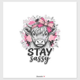 Stay Sassy Pink Highland Cow Vintage Engraving Shi