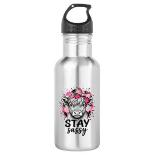 Stay Sassy Pink Highland Cow Vintage Engraving Shi 532 Ml Water Bottle