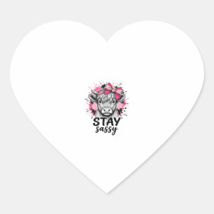 Stay Sassy Pink Highland Cow Vintage Engraving Shi Heart Sticker