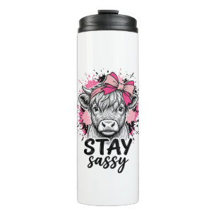 Stay Sassy Pink Highland Cow Vintage Engraving Shi Thermal Tumbler