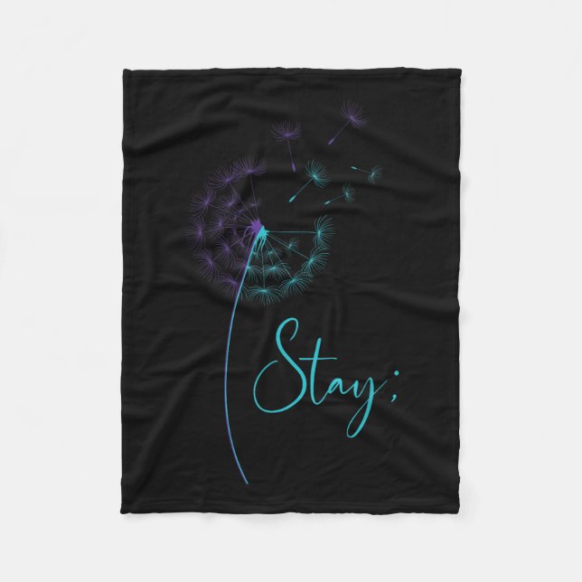 Stay Semicolon Teal &amp; Purple Dandelion Suicide Fleece Blanket (Front)