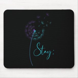 Stay Semicolon Teal &amp; Purple Dandelion Suicide Mouse Pad