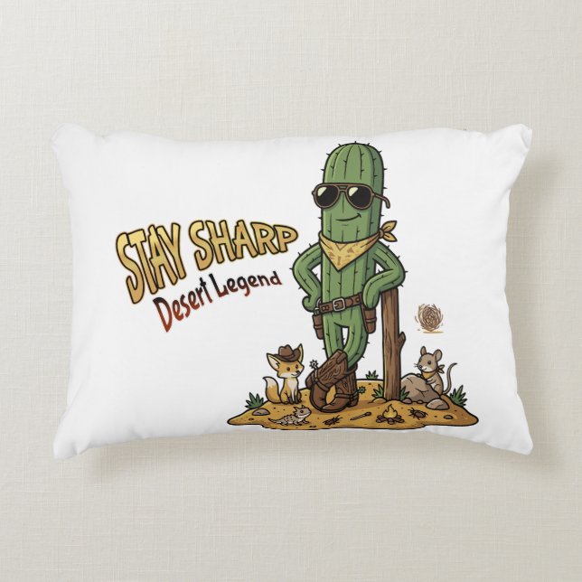 Stay Sharp Desert Legend Cowboy Cactus Illustratio Accent Pillow (Front)