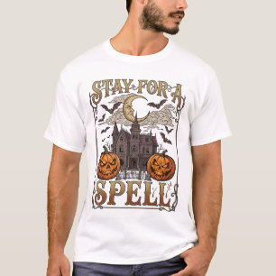 Stay Spell Haloween Haunted House Pumpkins Bats T-Shirt