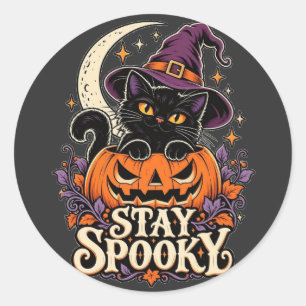 Stay Spooky Black Cat Halloween Classic Round Sticker