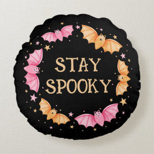 Stay Spooky Cute Bats Pastel Halloween Round Pillow