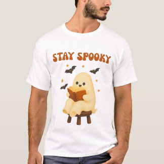 Stay Spooky Cute Reading Ghost Bookworm T-Shirt
