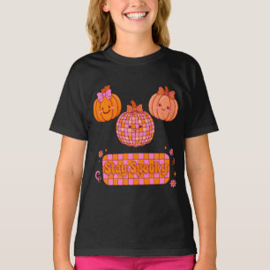 Stay Spooky Disco Pumpkin Bow Chequered Daisy Fun T-Shirt
