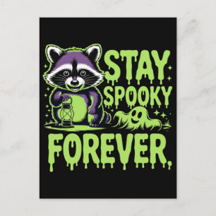 Stay spooky forever halloween raccoon ghost design holiday postcard