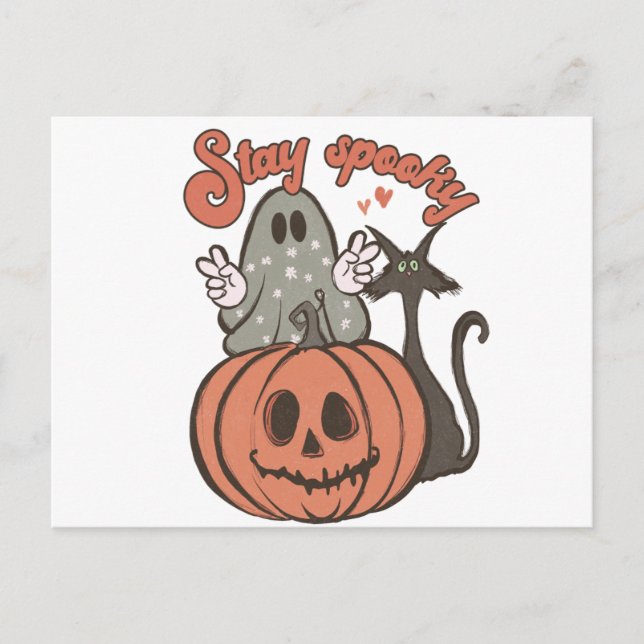 Stay Spooky Ghost Black Cat Halloween Holiday Postcard (Front)
