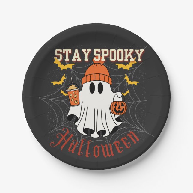 Stay Spooky Ghost Halloween  Paper Plate (Front)