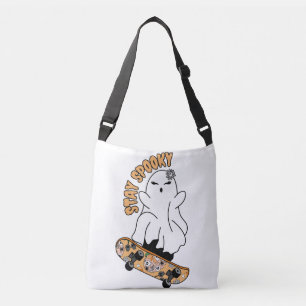 "Stay Spooky" Ghost on a Skateboard – Cool Orange Crossbody Bag