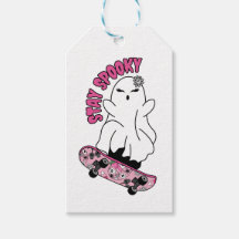 "Stay Spooky" Ghost on a Skateboard – Cool Pink
