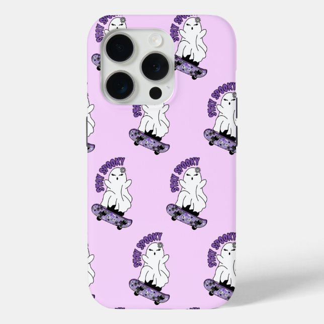 "Stay Spooky" Ghost on a Skateboard – Cool Purple Case-Mate iPhone Case (Back)