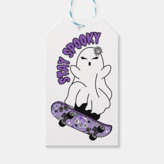 "Stay Spooky" Ghost on a Skateboard – Cool Purple Gift Tags