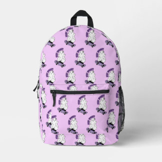 "Stay Spooky" Ghost on a Skateboard – Cool Purple Printed Backpack