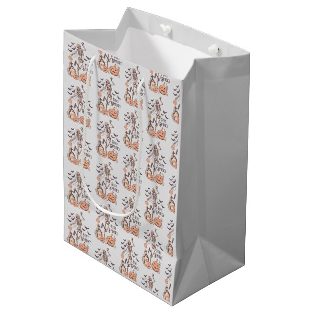 Stay Spooky Graveyard Skeleton Grey Halloween Medium Gift Bag (Front Angled)