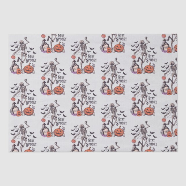 Stay Spooky Graveyard Skeleton Grey Halloween Tissue Paper (Front)