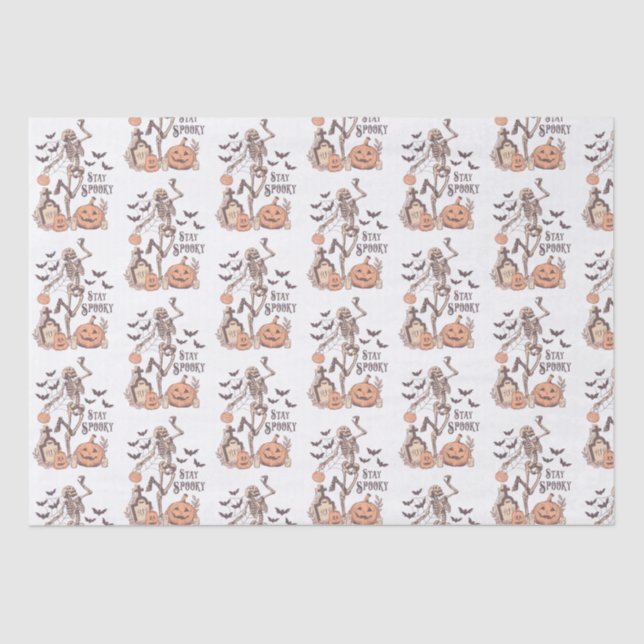 Stay Spooky Graveyard Skeleton White Halloween Tissue Paper (Front)