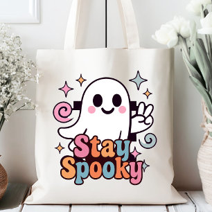 Stay Spooky Groovy Ghost Retro Pastel Halloween Tote Bag