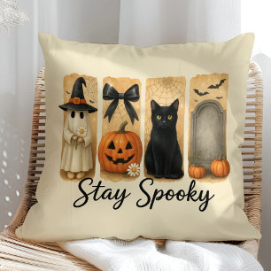 "Stay Spooky" Halloween Brush Stroke Cat Throw Pillow