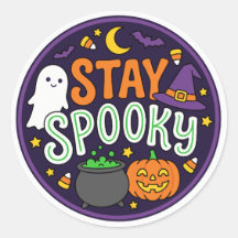 Stay Spooky Halloween Ghost, Witch Hat & Pumpkin
