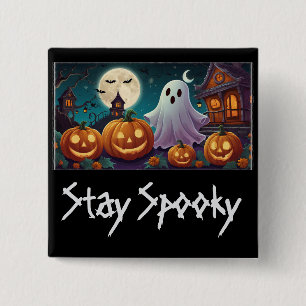 Stay Spooky, Halloween Ghosts and Pumpkins 2 Inch Square Button