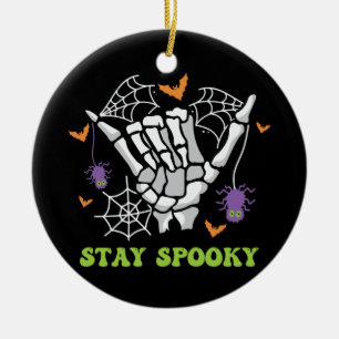 Stay Spooky Halloween Skeleton Hand Ceramic Ornament
