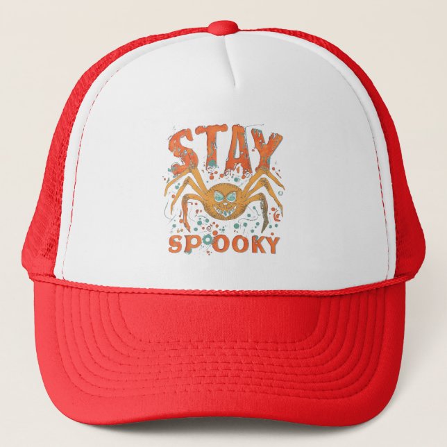 Stay Spooky Halloween Spider Trucker Hat (Front)