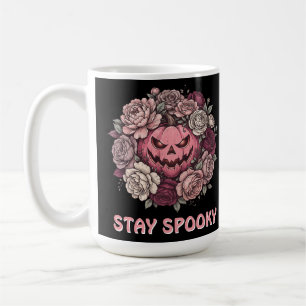 Stay Spooky Pink Jack O Lantern Floral Wreath Coffee Mug
