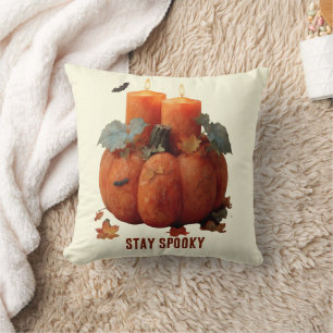Stay Spooky Pumpkin with Candles Throw Pillow
