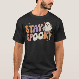 Stay Spooky Retro Groovy Vibes Floral Ghost Hippie T-Shirt