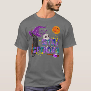 Stay Spooky Shirt Halloween Black Cat Witch Hat &