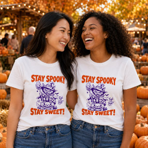 Stay Spooky Stay Sweet Retro Witch Cat Halloween T-Shirt