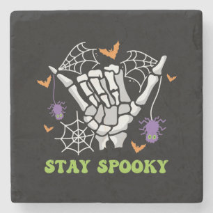 Stay Spooky with Hand Bones and Spider Webs Stone Coaster