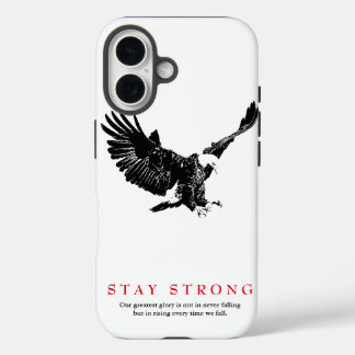 Stay Strong Black White Bald Eagle Motivational iPhone 16 Case