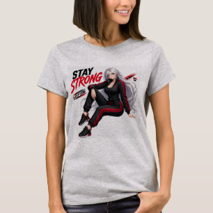 Stay Strong Silver Hair Anime Girl T-Shirt