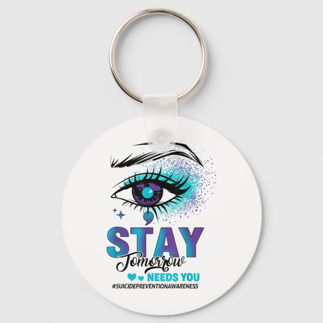 Stay Suicide Prevention Awareness Teal Purple Eye  Keychain (Front)