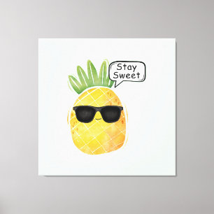 Stay Sweet Pineapple Cartoon Fun Canvas Print