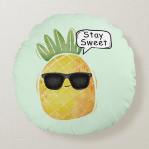 Stay Sweet Pineapple Cartoon Fun Round Pillow