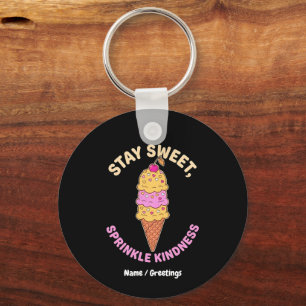 Stay Sweet Sprinkle Kindness Retro Ice Cream Heart Keychain