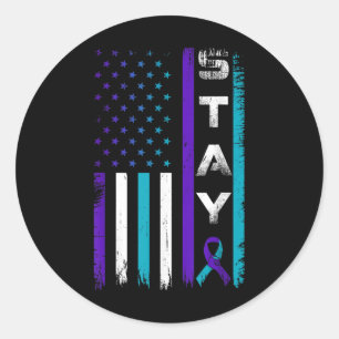 Stay Teal Purple Ribbon Usa Flag Suicide Preventio Classic Round Sticker